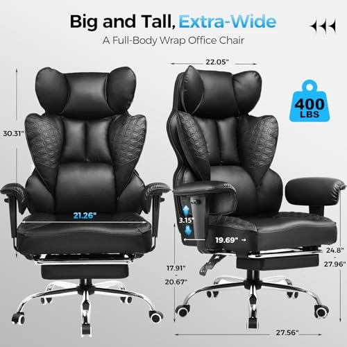 Big and Tall Office Chair with Foot Rest — Desk Chairs, COMHOMA