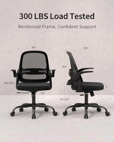Mesh Office Chair with Flip-Up Arms, Adjustable Height, Breathable Mesh Back, Thick Cushion Seat, 360° Swivel Rolling... — Desk Chairs, LukkDys