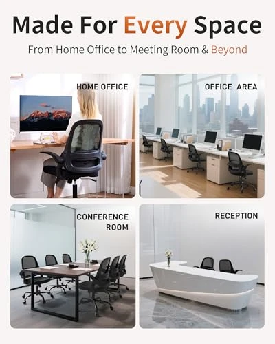 Mesh Office Chair with Flip-Up Arms, Adjustable Height, Breathable Mesh Back, Thick Cushion Seat, 360° Swivel Rolling... — Desk Chairs, LukkDys