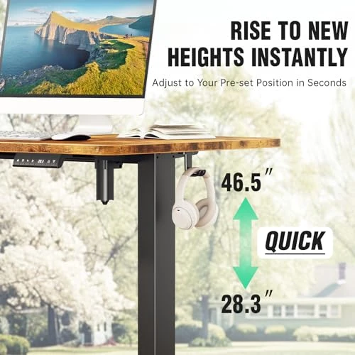 Adjustable Height Standing Desk with Wood Desktop — Mounts, Veken