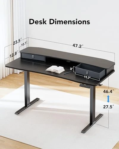 Electric Standing Desk with Drawers — Monitor Stands, HUANUO
