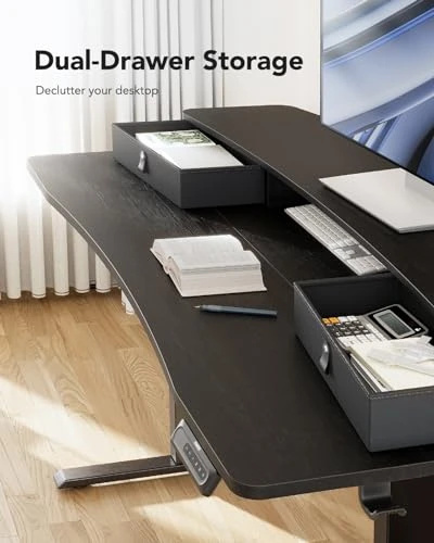 Electric Standing Desk with Drawers — Monitor Stands, HUANUO