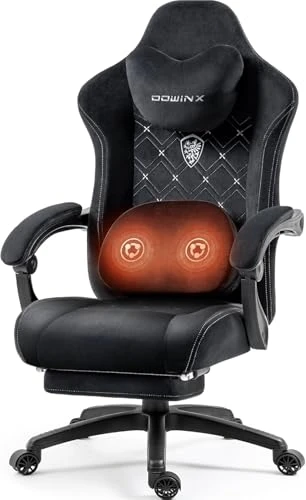 Fabric Gaming Chair with Heated Massage Lumbar Support, Pocket Spring Cushion, and Footrest — Gaming Chairs, Dowinx