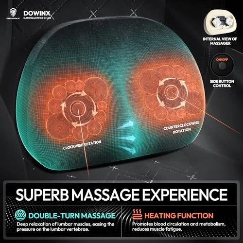 Fabric Gaming Chair with Heated Massage Lumbar Support, Pocket Spring Cushion, and Footrest — Gaming Chairs, Dowinx