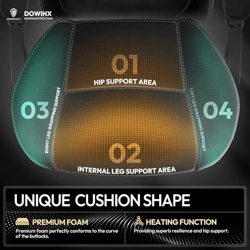 Fabric Gaming Chair with Heated Massage Lumbar Support, Pocket Spring Cushion, and Footrest — Gaming Chairs, Dowinx