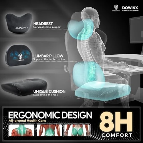 Fabric Gaming Chair with Heated Massage Lumbar Support, Pocket Spring Cushion, and Footrest — Gaming Chairs, Dowinx