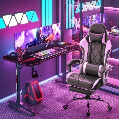 Gaming Chair with Footrest and Massage Lumbar Support — Gaming Chairs, Homall