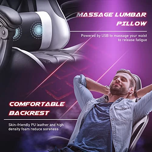 Gaming Chair with Footrest and Massage Lumbar Support — Gaming Chairs, Homall