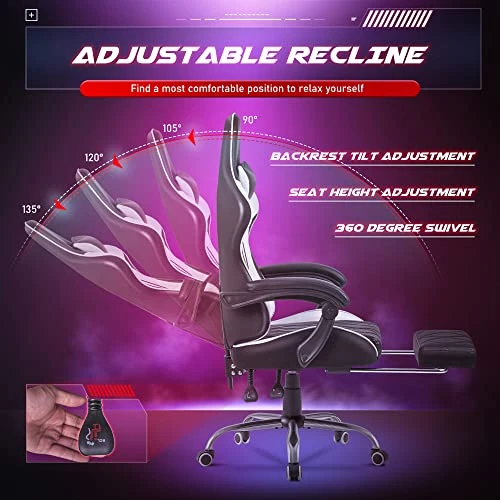 Gaming Chair with Footrest and Massage Lumbar Support — Gaming Chairs, Homall