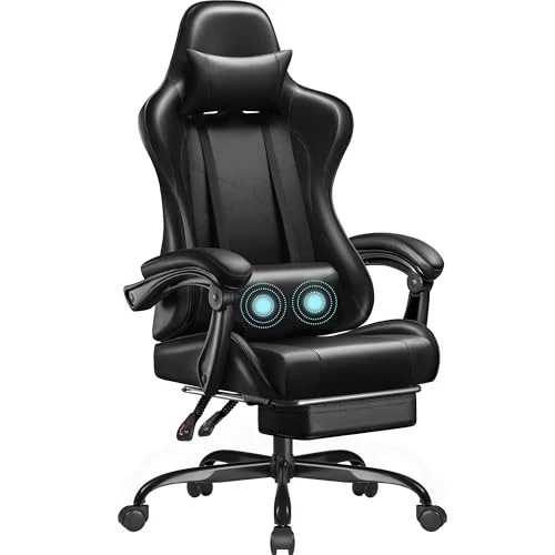 Gaming Chair with Footrest and Massage Lumbar Support — Gaming Chairs, Homall