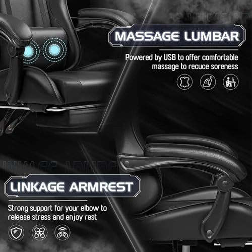 Gaming Chair with Footrest and Massage Lumbar Support — Gaming Chairs, Homall