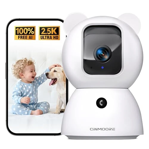 Pet/Dog Camera with Speaker/Phone App, No-Monthly-Fee AI Person/Pet/Cry Detection Security Camera Indoor, PTZ 2.4GHz... — Cameras & Monitors, CINMOORE