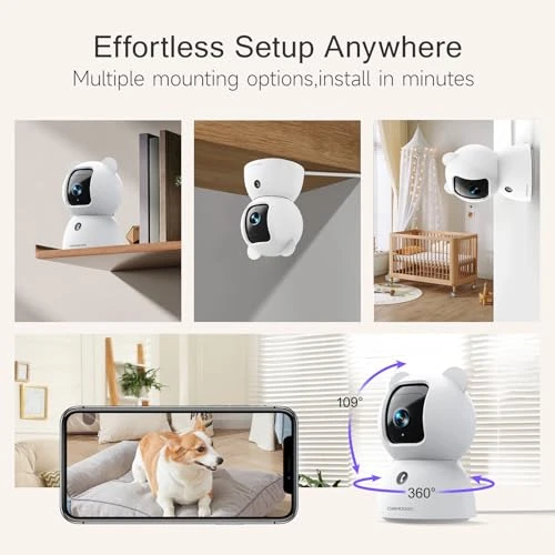 Pet/Dog Camera with Speaker/Phone App, No-Monthly-Fee AI Person/Pet/Cry Detection Security Camera Indoor, PTZ 2.4GHz... — Cameras & Monitors, CINMOORE