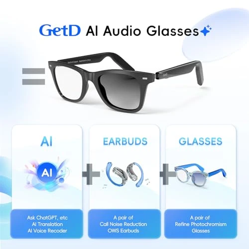 AI Glasses with ChatGPT Assistant, Real-time Translation, and Open-Ear Audio — Smart Glasses, GetD