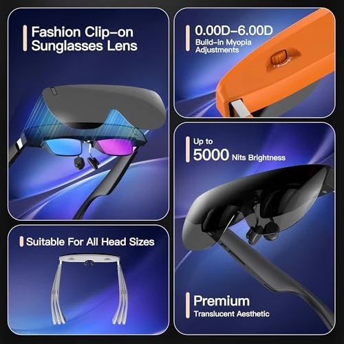 XR/AR Glasses with 160-inch Virtual Screen, 44° Field of View, 120Hz, 5000 Nits, 4K Display — Smart Glasses, THIИKAЯ