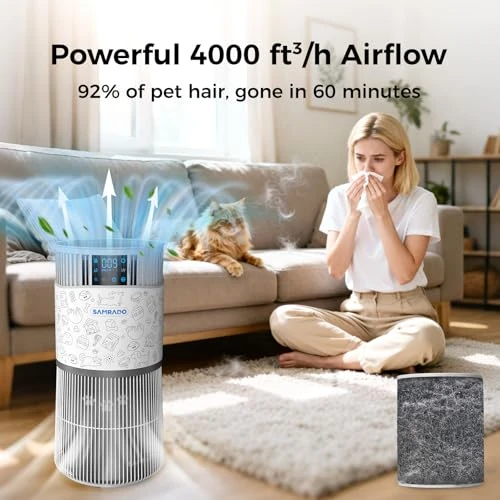 Air Purifier for Home Pets with Smart WiFi up to 4000 Square Feet, H13 HEPA for Floating Pet Hair, Dander & Pet Odor,... — Air Purifier, Samrado