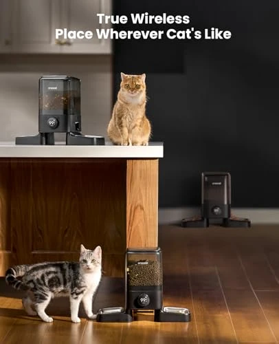 Cordless WiFi Automatic Cat Feeder for 2 Cats — Smart Pet Feeders, oneisall