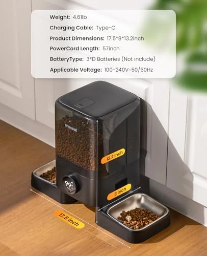 Cordless WiFi Automatic Cat Feeder for 2 Cats — Smart Pet Feeders, oneisall
