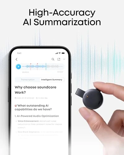 Portable AI Voice Recorder and Note Taker — Voice Recognition & Productivity Software, Soundcore