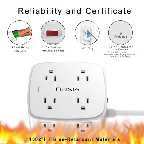 Surge Protector Power Strip with 8 Outlets and 4 USB Ports — Power Solutions & Surge Protection, YISHU