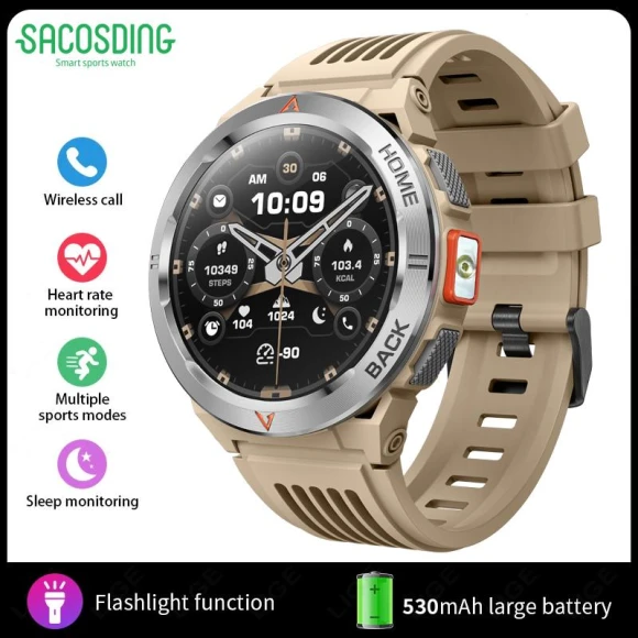 1.43-inch AMOLED Smartwatch with GPS and LED Flashlight — Smartwatches, SACOSDING