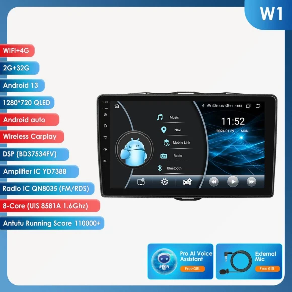 9-inch AI Car Stereo with 2Din Android, CarPlay, GPS, 4G, WiFi, 8Core, 2G+32G — Car Infotainment System, OSSURET