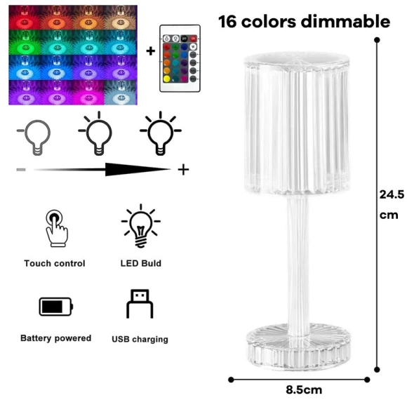 Color Changing Crystal Table Lamp, Cosy Homes