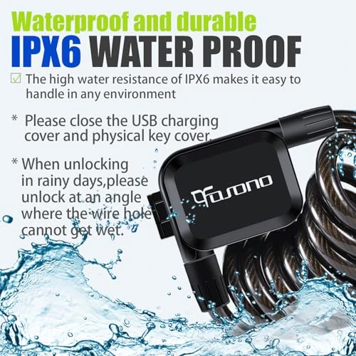 Fingerprint Bicycle Lock with Key Lightweight Anti-Theft and Weather Resistant Digital Electronic Biometric Intelligent... — Cable, OFASONO