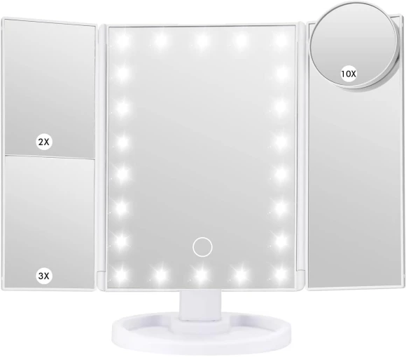 Makeup Mirror with Touch Control, Adjustable Lighting, and Magnification — Compact & Travel, Intelligent Living Hall