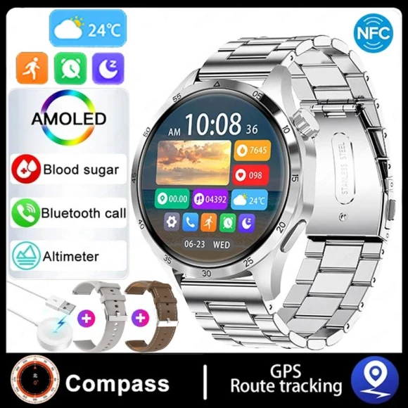 Smart Watch with AMOLED HD Display, Bluetooth Calling, NFC, and Health Monitoring — Smartwatches, Zodvboz