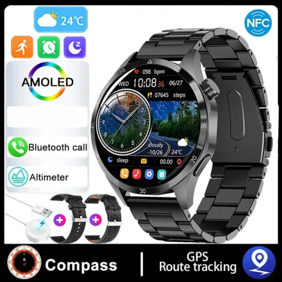 Smart Watch with AMOLED HD Display, Bluetooth Calling, NFC, Health Monitoring — Smartwatches, Zodvboz