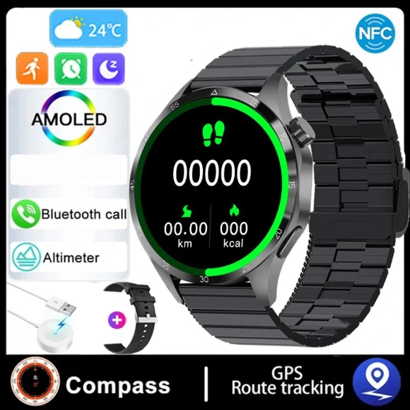 Smart Watch with AMOLED HD Display, Bluetooth Calling, NFC, and Health Monitoring — Smartwatches, Zodvboz