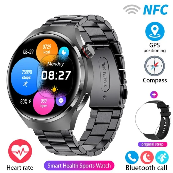 Smartwatch with NFC, AMOLED HD Display, Heart Rate Monitor, Bluetooth Calling, IP68 Waterproof — Smartwatches, Wula Mall