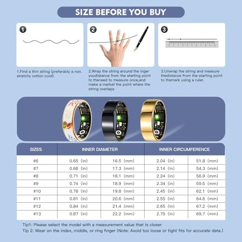 Smart Ring Fitness Tracker with Heart Rate, Blood Oxygen, Blood Pressure, Sleep Monitoring, Step Counting, IP68... — Smart Rings, Kuxlagz