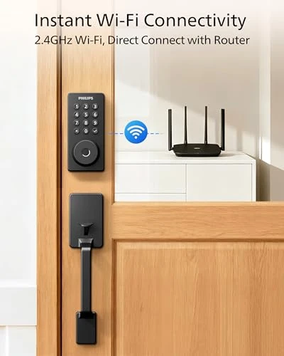Wi-Fi Smart Door Lock Deadbolt with Handle Set — Electromagnetic Security Locks, Philips