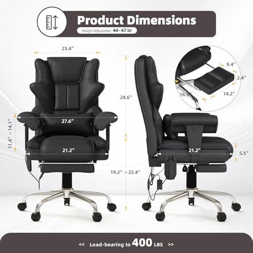7-Point Massage Office Chair with Heating and Footrest — Desk Chairs, Mvpipi