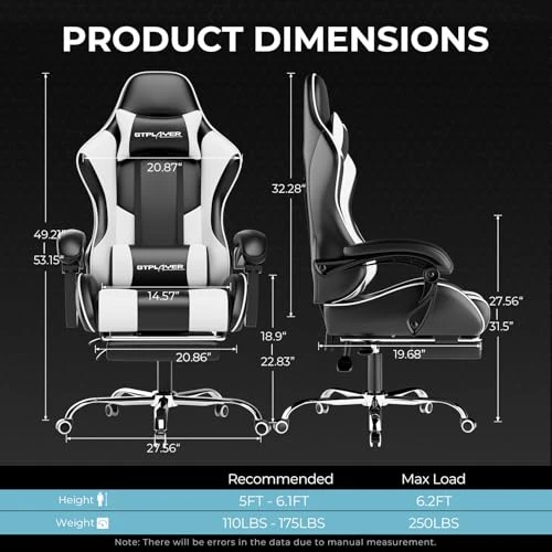 Gaming Chair with Footrest and Lumbar Support — Gaming Chairs, GTPLAYER