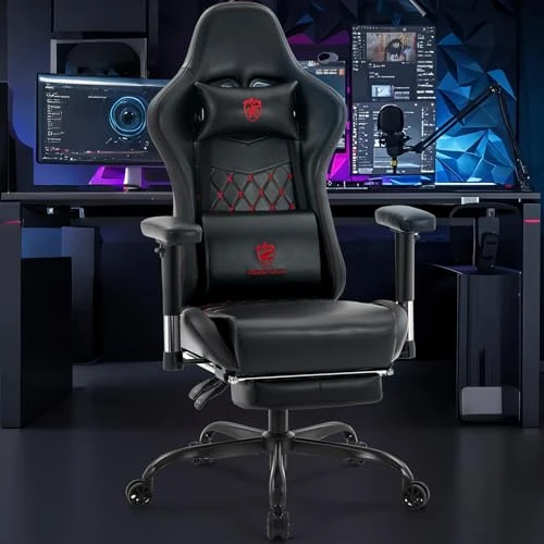Gaming Chair with Footrest, Massage Lumbar Support, and Gel Pad — Gaming Chairs, Morkprism