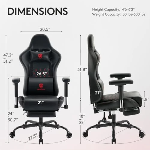 Gaming Chair with Footrest, Massage Lumbar Support, and Gel Pad — Gaming Chairs, Morkprism