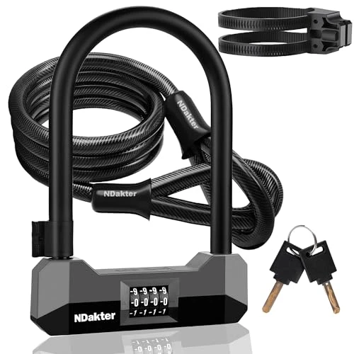 Heavy Duty Anti Theft Bicycle Combo U Lock with Steel Cable and Bracket — U-Lock, NDakter