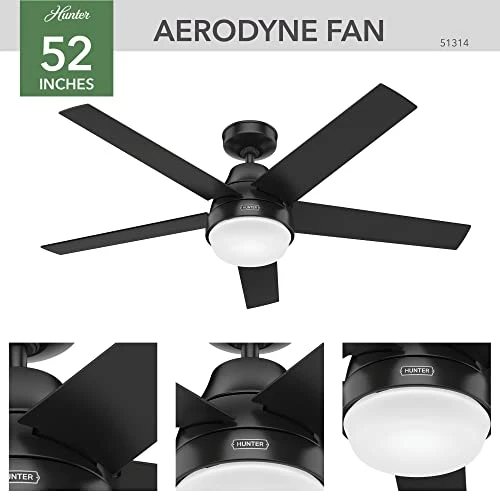 Aerodyne Ceiling Fan 52 inches Matte Black — Ceiling Fans & Accessories, Hunter