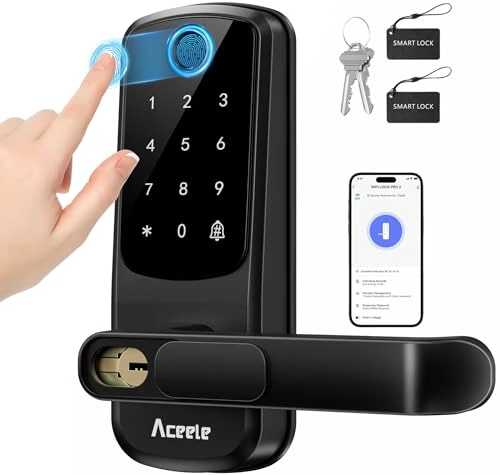 Keyless Entry Fingerprint Smart Door Lock with Built-in Wi-Fi, Touch Digital Keypad and Handle — Deadbolts, Aceele