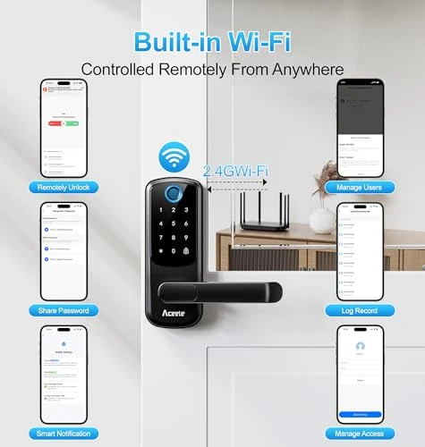 Keyless Entry Fingerprint Smart Door Lock with Built-in Wi-Fi, Touch Digital Keypad and Handle — Deadbolts, Aceele