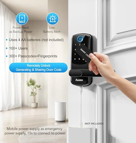 Keyless Entry Fingerprint Smart Door Lock with Built-in Wi-Fi, Touch Digital Keypad and Handle — Deadbolts, Aceele