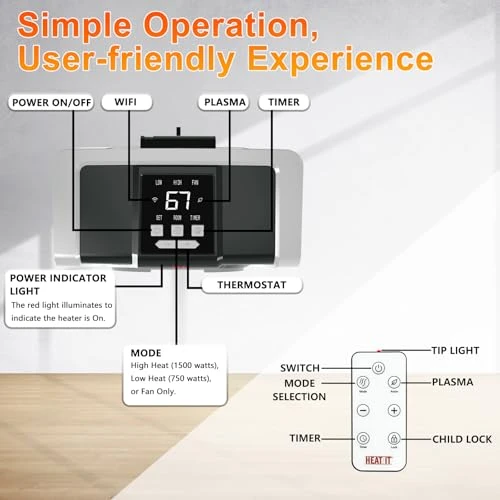 Space Heater with Remote, Digital Display, Thermostat, Plasma & Ozone, Timer — Portable Heating Solutions, HEATIT