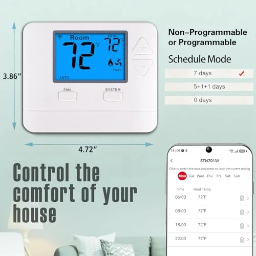 WiFi Thermostat for Home Single-Stage Heating and Cooling — Smart Thermostat, Riseem