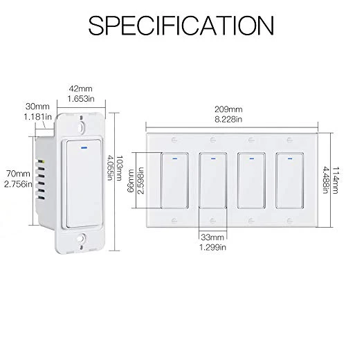 WiFi Wall Push Button Smart Light Switch — Dimmer Switches, MoesGo