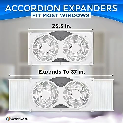 Window Fan with Dual 3-Speed Fans, Auto-Locking Expanders, 3 Modes, Wi-Fi App Control, Fabric Cover & Bug Screen — Window Ventilation Solutions, Comfort Zone