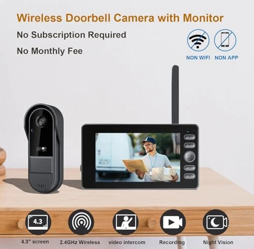 Wireless Video Doorbell with Monitor — Security Cameras, TKMARS