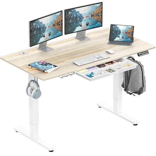Electric Height Adjustable Standing Desk with Drawer and Memory Preset — Office, SHW